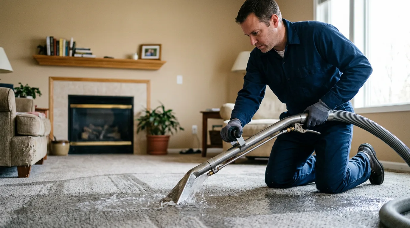 Water damage restoration technician working near Kingston Mines, IL
